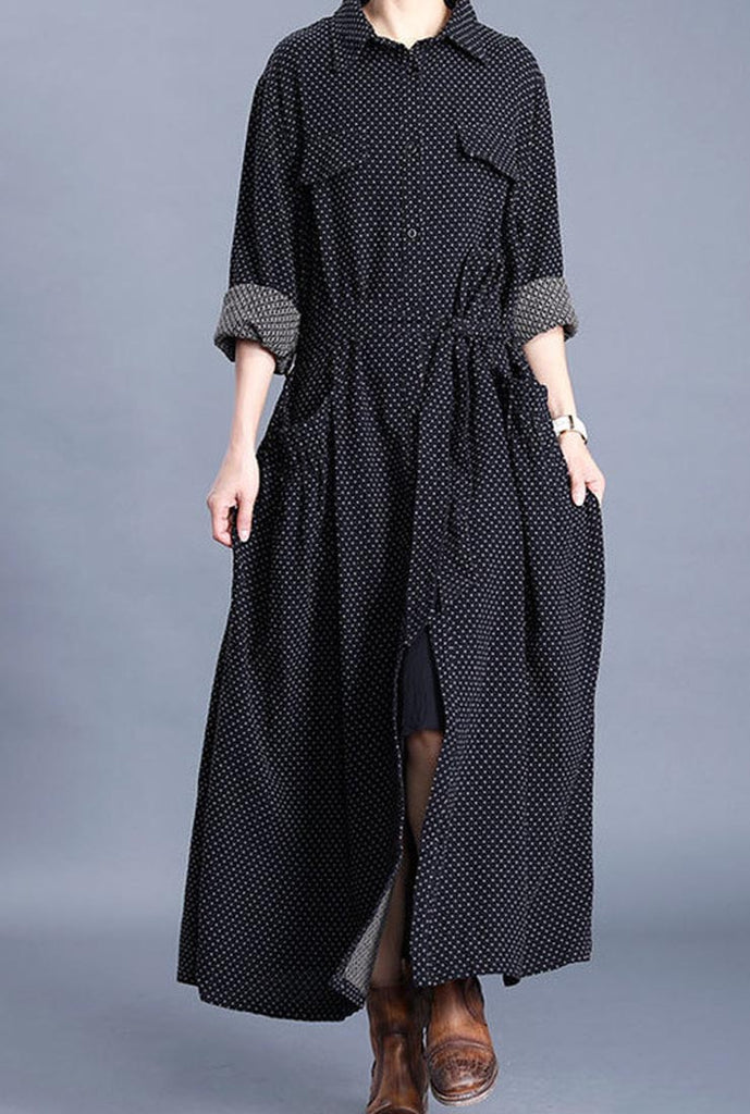 Spring Polka-Dots Print Belted Long Trench Coat
