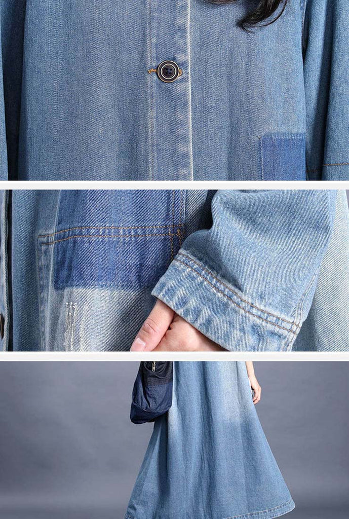 Spring Round Neck Single-breasted Denim Trench Coat