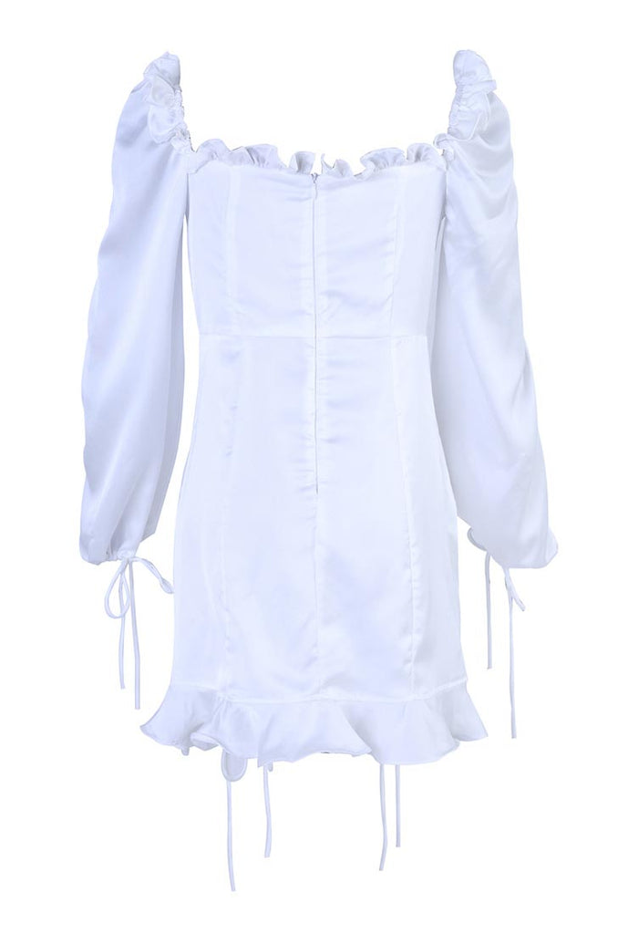 Square Collar Pleated Lace Bodycon Mini Dress