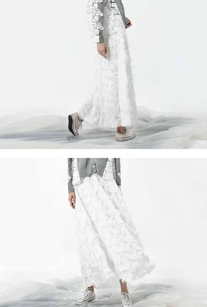 Star Lace Fringed Long Skirt