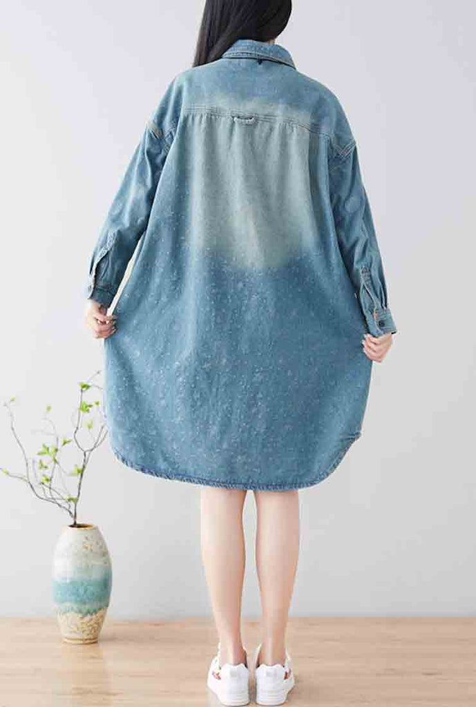 Star Printed Cotton Midi Shirt Dress