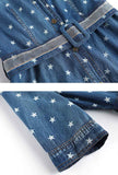 Star Printed Split Denim Midi Dress