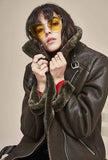 Street Fashion Fur Stitching Leather Jacket