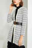 Striped Mid-length Cardigan With Pearl 