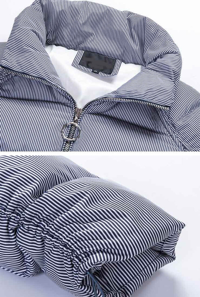 Striped Short Bubble Down Puffer Jacket
