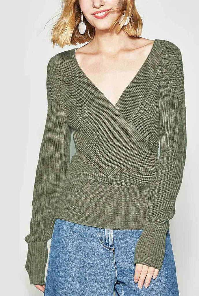 Striped V-neck Long-sleeved Pullover Sweater