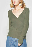 Striped V-neck Long-sleeved Pullover Sweater