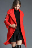 Suit Collar Long Sleeve Embroidered Wool Coat