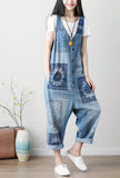 Summer Plus Size Ripped Floral Print Denim Overalls