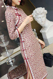 Thicken Long Sleeves Printed Midi Cheongsam Dress