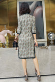 Thicken Long Sleeves Printed Midi Cheongsam Dress