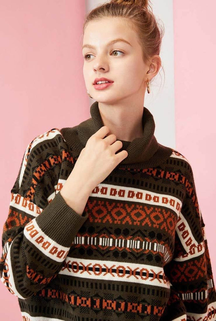 Turtleneck Printed Pattern Pullovers Sweater 