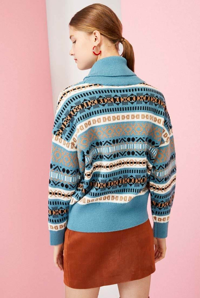 Turtleneck Printed Pattern Pullovers Sweater 
