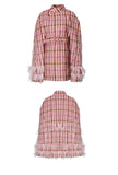 Tweed Plaid Feather Beaded Cape Coat with Belt