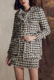 Tweed Plaid Fringe Jacket + Skirt Two Piece Set