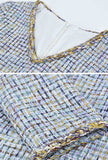 V-neck A-line Classic Style Tweed Mini Dress