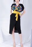 V-neck Chiffon High Waist Print Sheath Dress