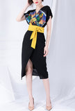 V-neck Chiffon High Waist Print Sheath Dress