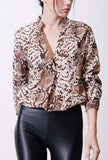 V-neck Leopard Print Long-sleeved Shirt
