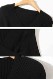 V-neck Long-sleeved Sweater + Pleated Skirt 