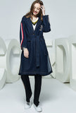 V-neck Mid-Length Denim Trench Coat With Belt