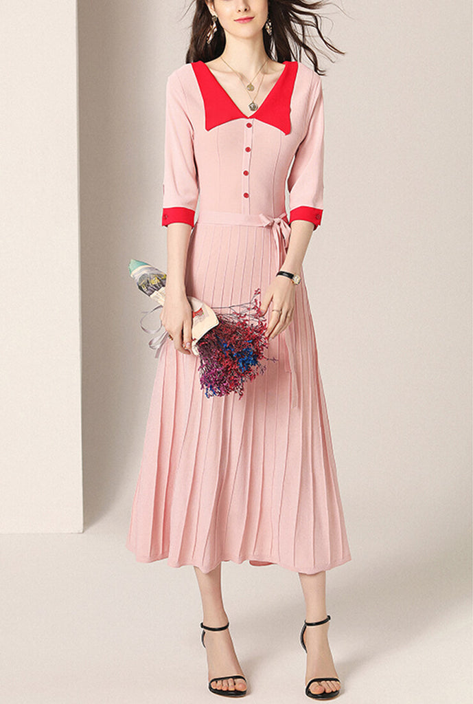 V-neck Slim Waist Long Sweater Dress