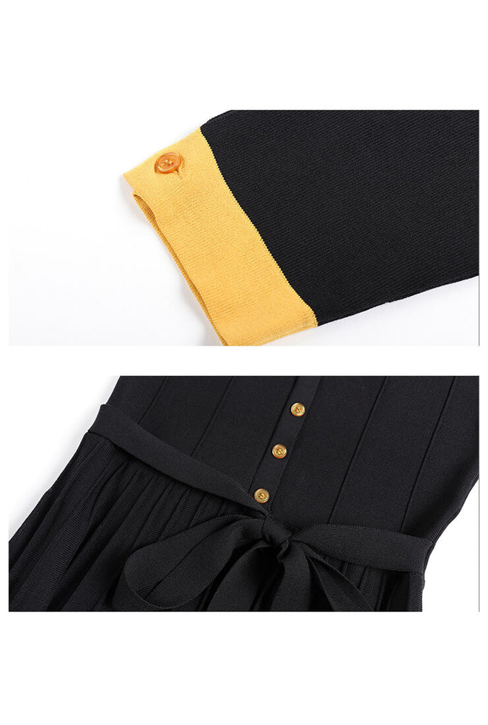 V-neck Slim Waist Long Sweater Dress