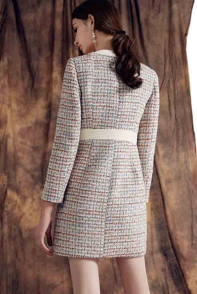 Plaid Tweed Long Sleeve Mini Dress