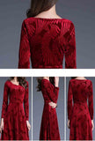 Velvet Floral Print Long Sleeve Maxi Dress