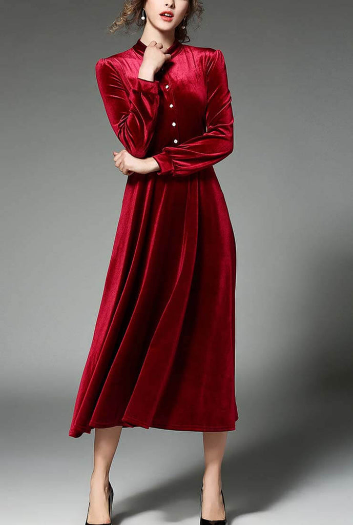 Velvet Lady Long-sleeved Maxi Dress