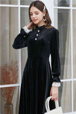Vinatge Black Velvet High Waist Midi Dress