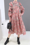 Vintage Stand Collar Tiered Floral Midi Dress