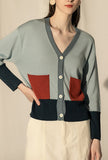 Vintage Color Matching V-neck Wool Cardigan