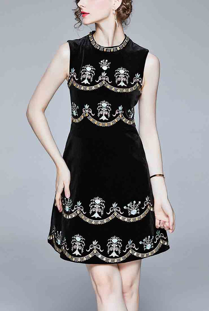 Vintage Embroider Mini Dress With And Diamonds