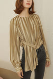 Vintage Long-sleeved Stripe Velvet Blouses