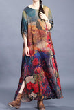 Vintage Loose Shape Floral Print Chiffon Maxi Dress 