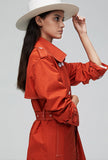 Waist Double Breasted Long Trench Coat