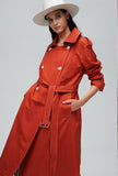 Waist Double Breasted Long Trench Coat