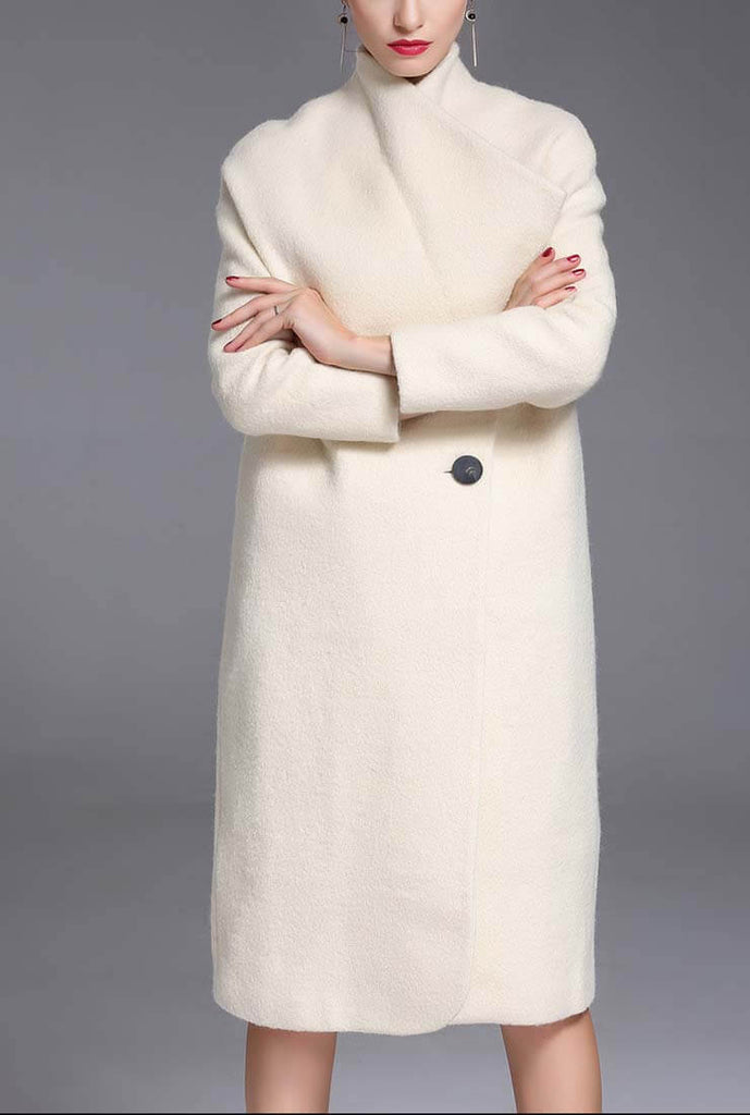 White 100% Wool  Thicken Long Coat