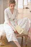 White V-neck Lace Midi Dress
