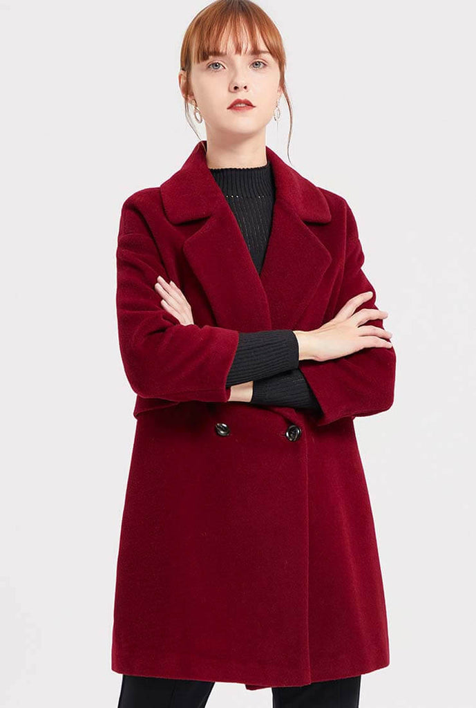 Wine Red Wool Blend Mid-length Coat 