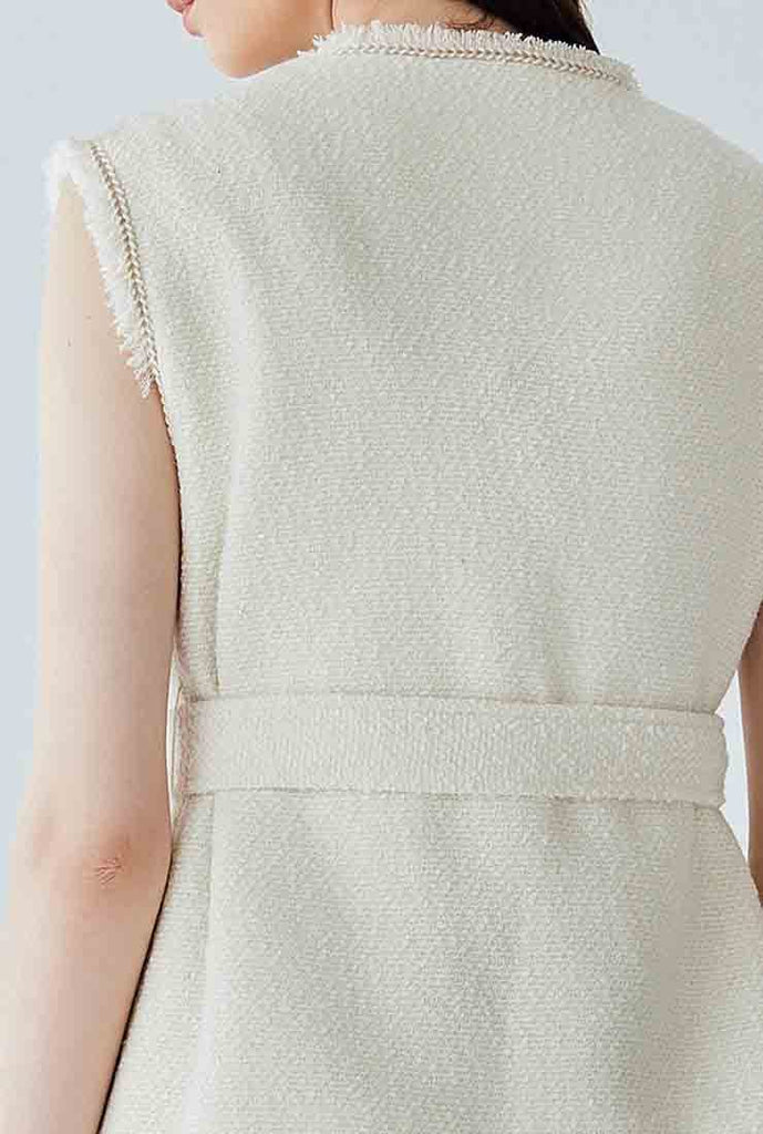 Women Tweed Tassel Beige Vest