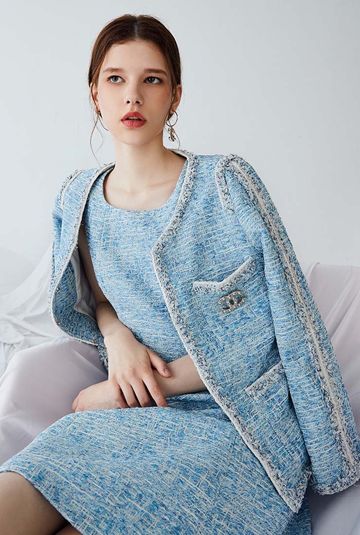 Blue tweed suit discount womens