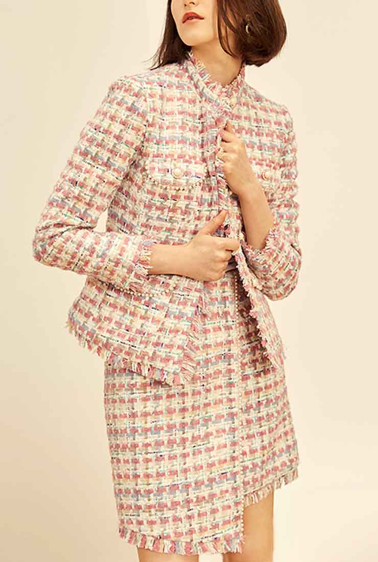 Korean Fashion Vintage Velvet Patchwork Tweed Two Piece Set Women Short  Jacket Coat + Mini Skirt 2 Piece Sets Women Outfits