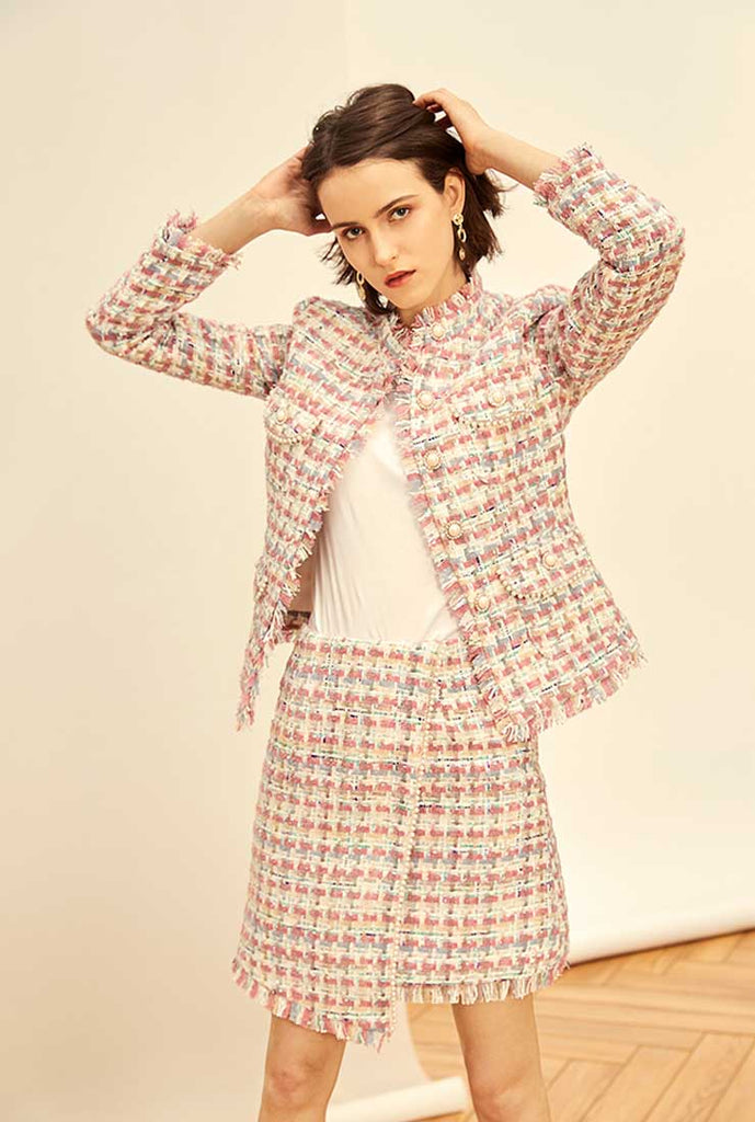 Women's Tweed Suit Skirt - 2 Pieces Tweed Blazer Coat and Skirt Set (Blue,  Small) : Clothing, Shoes & Jewelry 