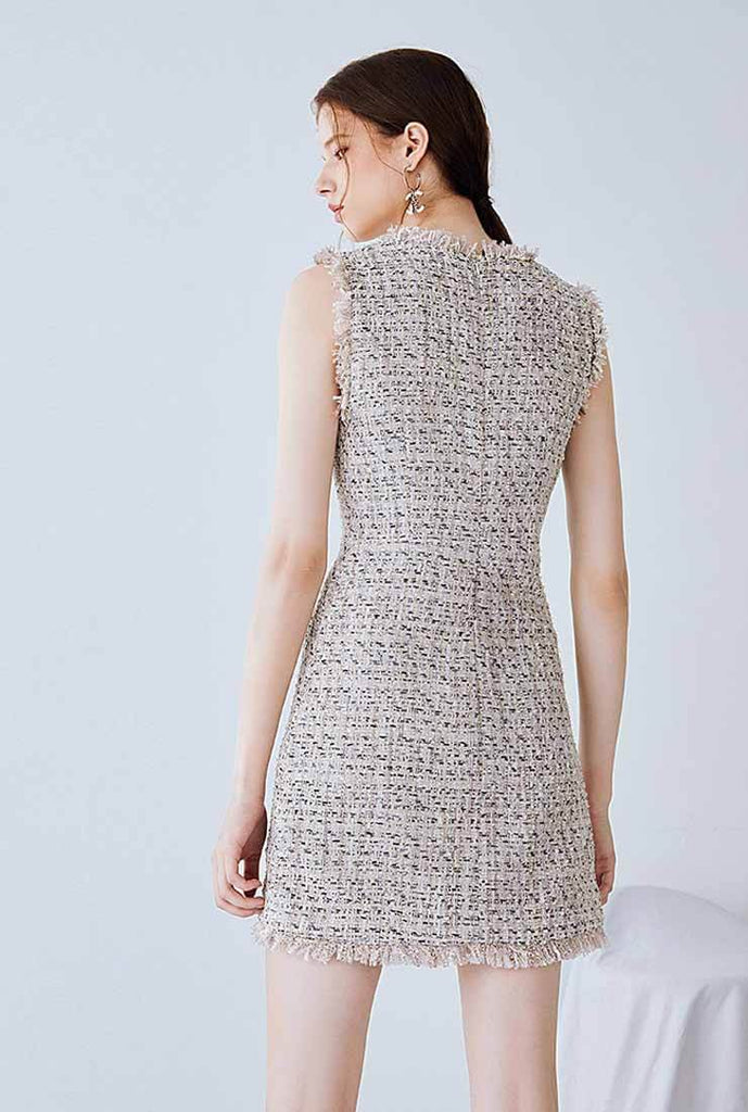 Women's V-neck Sleeveless Tweed Dress