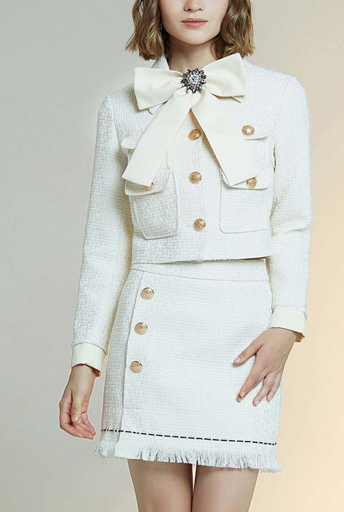 Women's White Jacket + Short Skirt Two Piece Set