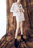 Women's White Tweed Tassels Lapel Formal Jacket