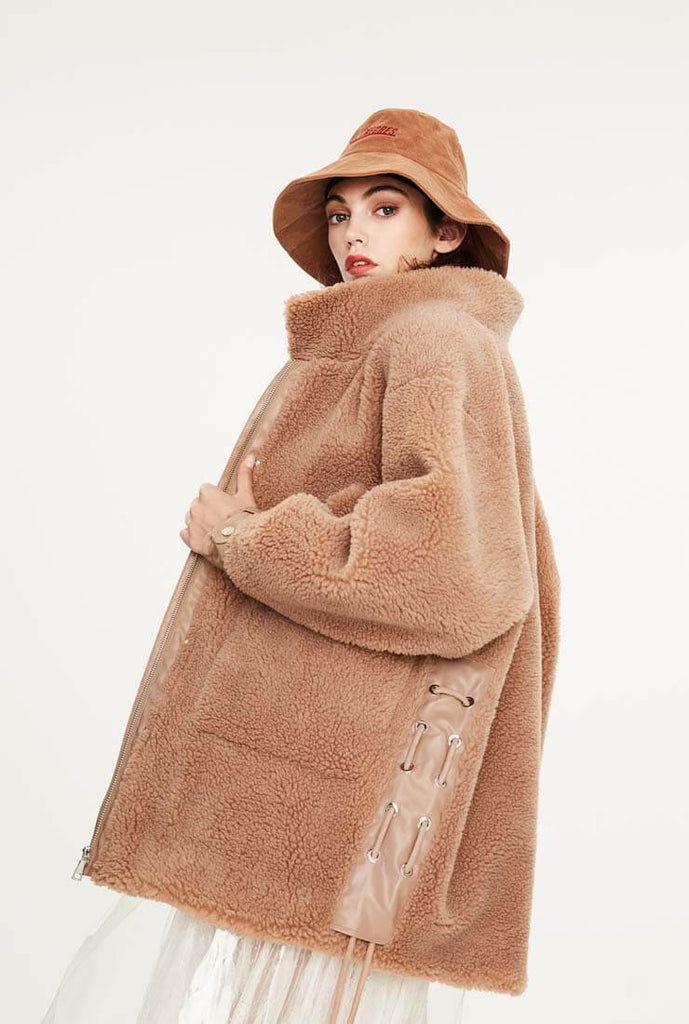 Camel Wool Loose Long Teddy Bear Coat  