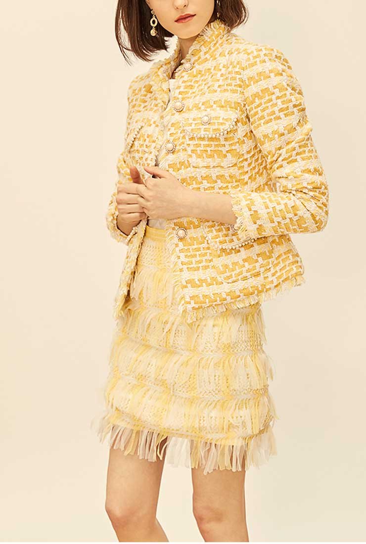 Gold & Multicolor Tweed Dress Suit Set